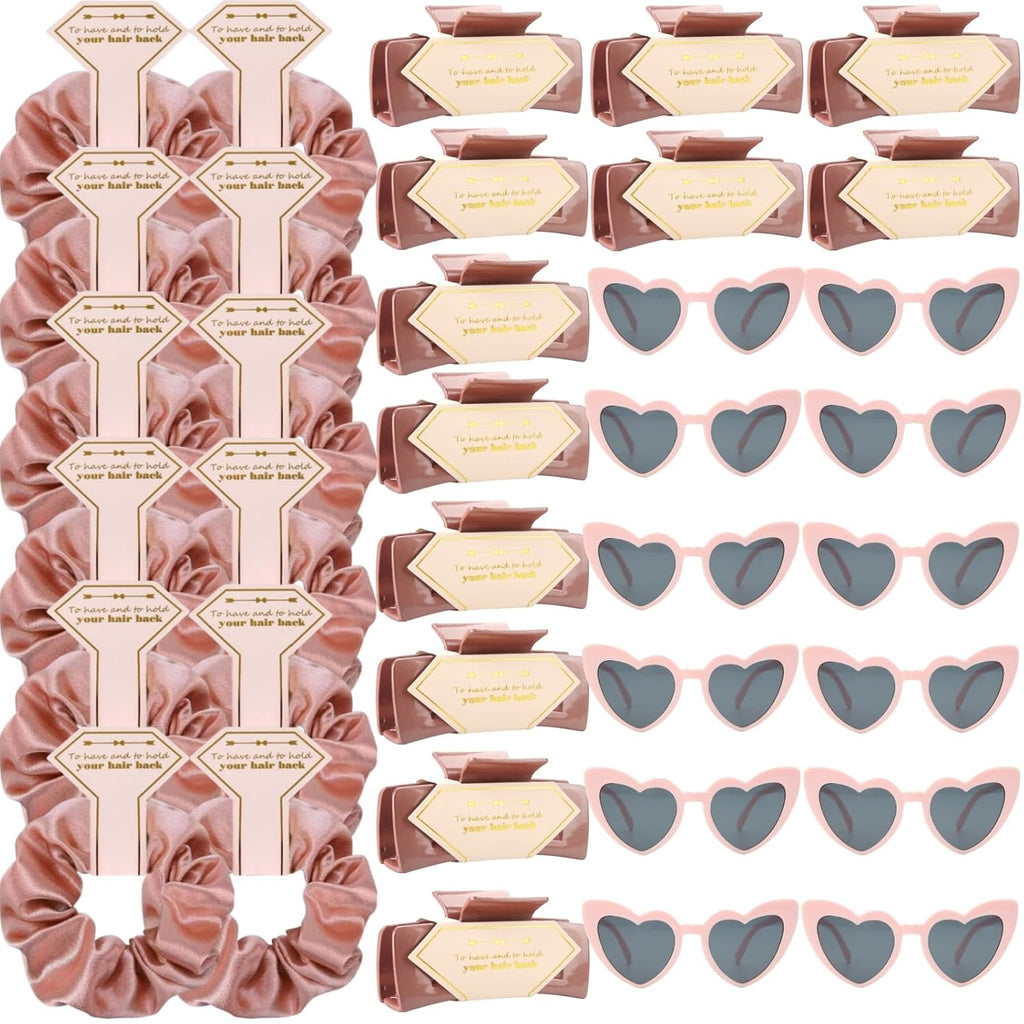 36pcs Bridesmaid Scrunchies Proposal Gifts Bachelorette Hair Claws Clips Girls heart sunglasses for Wedding Party Favors (Rose Gold)