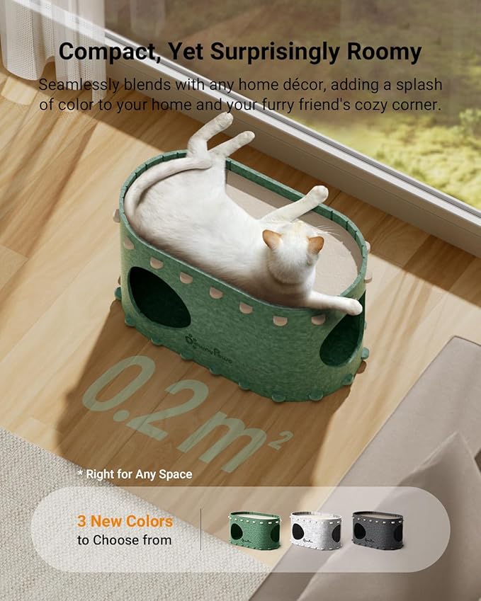 DownyPaws Cat House for Indoor Cats, Cat Bed Cave for Multiple & Large Cats Up to 22 Lbs, Scratch Resistant Peekaboo Cat Caves, Foldable Tunnel Enclosed Bed, PeekaPurr, Forest-PawvioPets