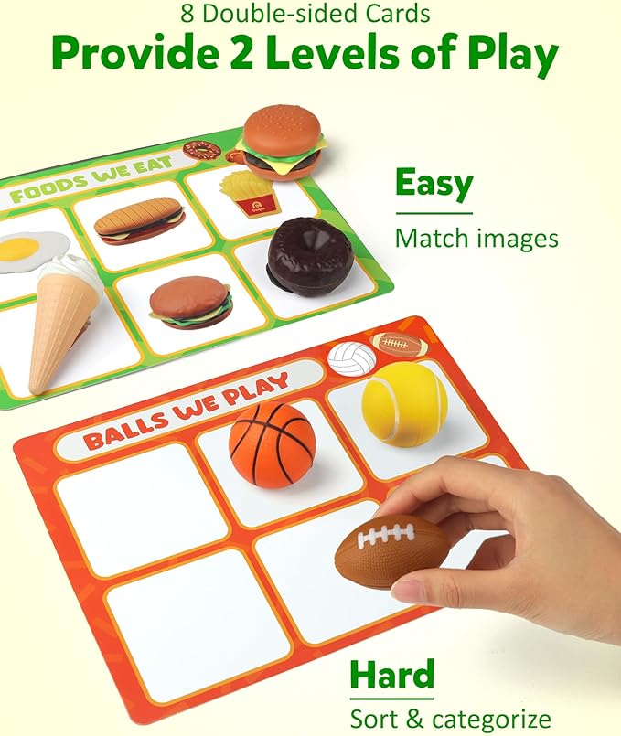 Coogam Sorting Toy for Toddlers, Animals Dinosaurs Fruits Vehicles Foods Fishes Balls Farm Playset, Fine Motor Montessori Game Preschool Educational Learning Gift for Year Old Kids-PawvioPets