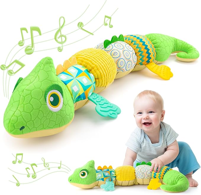 Baby Toys 0-6-12 Months, Musical Stuffed Animal Activity Soft Toys with Multi-Sensory Crinkle,Rattles and Textures,Infant Tummy Time Toys for Newborn Boys Girls,Dinosaur,Green-PawvioPets