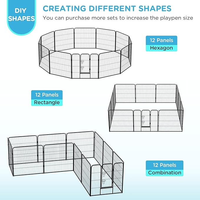 BestPet Dog Playpen Indoor 32 inch 12 Panels Metal Dog Pen Pet Dog Fence Outdoor Exercise Pen with Doors,Pet Puppy Playpen for RV Camping Yard, Black-PawvioPets