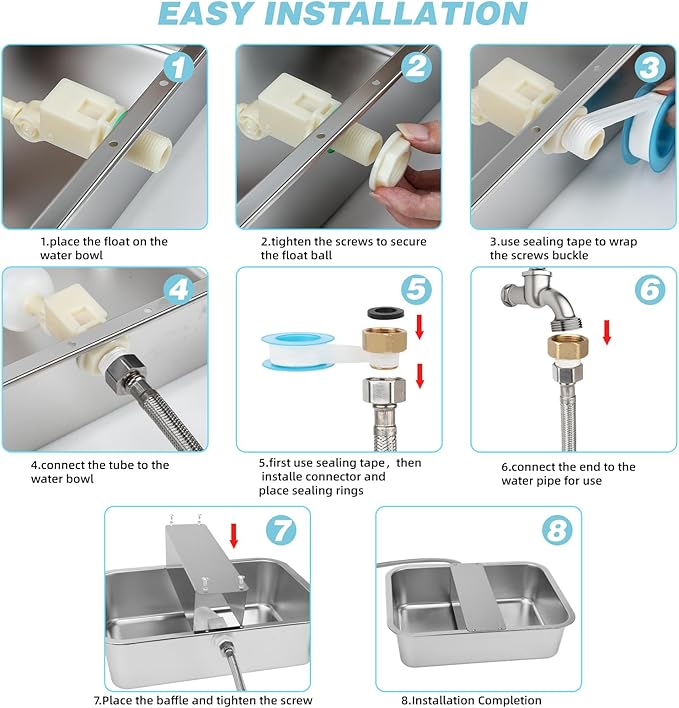 5 Gallon Automatic Dog Water Dispenser, Large Dog Water Bowl Dispenser for Outdoor, Stainless Steel Pet Bowl for Waterer Auto Fill Pet Waterer for Livestock Dogs Cats Chicken Fit 3/4'' GHT Faucet-PawvioPets