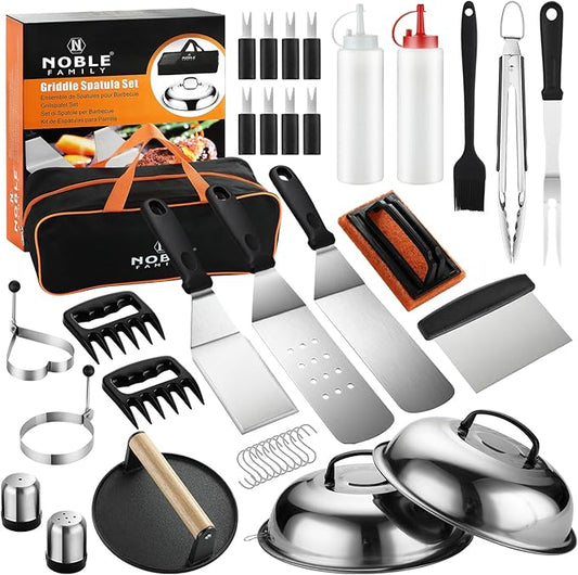 38PCS Griddle Accessories Kit, Professional Grill Tools Set for Outdoor Barbecue, Stainless Steel Griddle Spatula Set with Tongs, Smash Burger Press, Carry Bag, Perfect Grilling Gifts-PawvioPets
