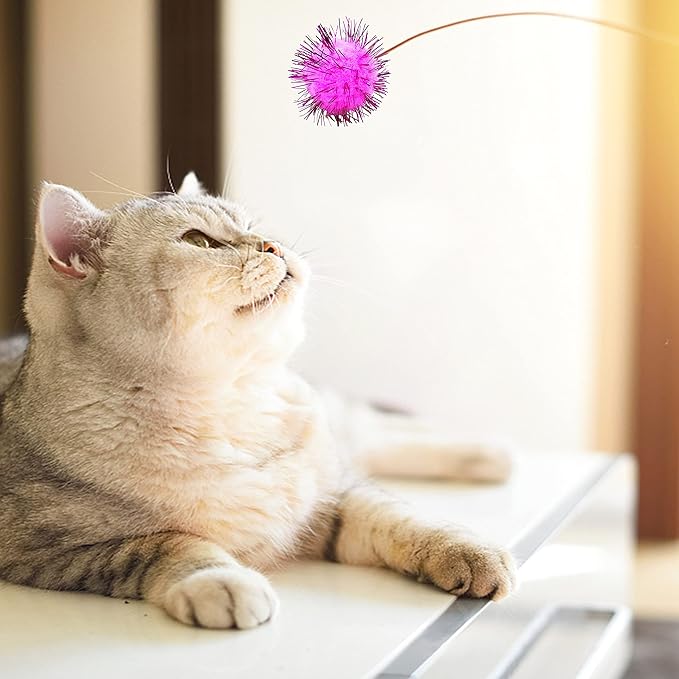 80 Pieces Cat Sparkle Balls Assorted Color 1 Inch Pom Poms Tinsel Cat Ball Toy Puff Balls Glitter Ball for Cats Kitten Toys for Indoor Cats and Crafts-PawvioPets
