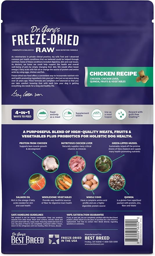 Best Breed Dr. Gary's Freeze-Dried Raw Food, Topper and Treat: Chicken Recipe - 24 oz.-PawvioPets