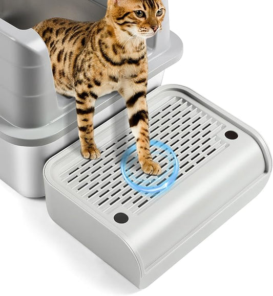 Cat Litter Box Step, Cat Litter Box Ramp Mat with Filter Function for Self-Cleaning Cat Litter Box, Easy to Clean, Cat Pedal Step Stool Ideal for Kitten & Elderly Cats (Light Grey)-PawvioPets