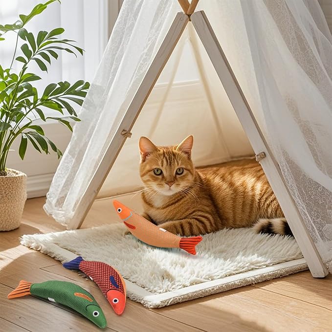 AUSCAT Cat Catnip Toys, 3PCS Catnip Fish Toy for Cats, Cat Kicker Toys with Crinkle Sound, Interactive Plush Soft Cat Toys for Indoor Cats and Kittens-PawvioPets