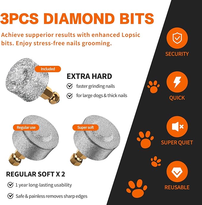 Dog Nail Grinder with 2 LED Lights Powerful 2 Speeds Super Quiet Dog Nail Trimmers with 3 Grinding Wheels Rechargeable Pet Dog Nail Clippers for Large Medium Puppy Dogs Dog Nail File Cat Nail Clipper-PawvioPets