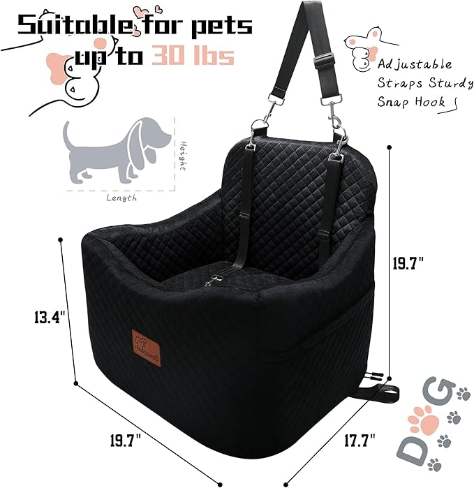 Dog Car Seats-Memory Sponge and Velvet Pet Booster Car Seat,Safety and Comfy,Ride Height 6" Elevated Enough to See Out The Window,Both Front and Back Seats Apply,Esay to Install and Clean.(H-Black)-PawvioPets