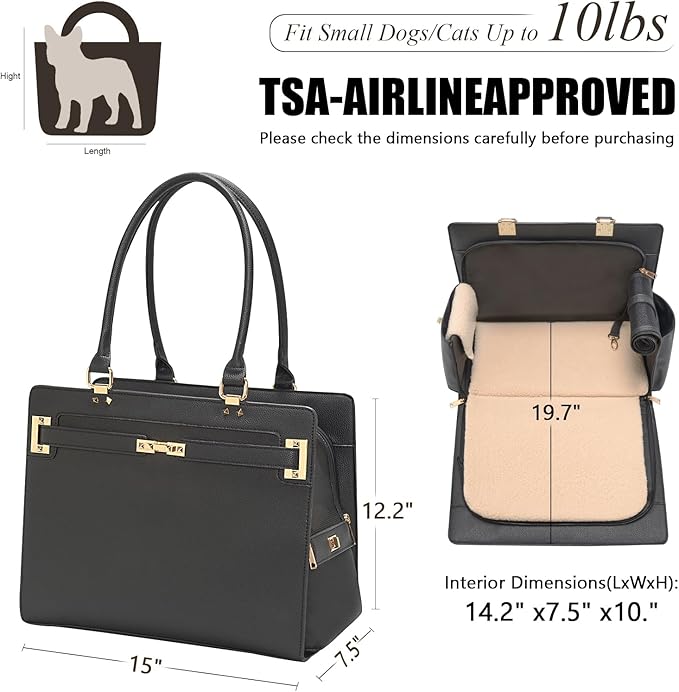 2-in-1 Stylish Dog Purse Carrier Soft-Sided Carriers Travel Tote Bag for Small Dogs Cats, Fashion Foldable Pet Bag for Puppies Small Animals with Pockets (Black, 15" L x 7.5" W x 12.2" H)-PawvioPets