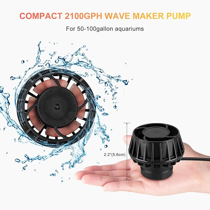 2100GPH Aquarium Wave Maker with Controller Mini DC 24V 12W Powerhead with Magnetic Mounting, Wavemaker with LED Display for 50 to 100 Gallon Tank-PawvioPets