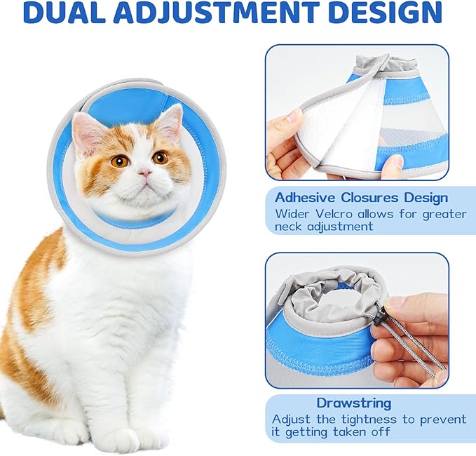 Breathable Air Mesh Cat Cone Collar Soft to Stop Licking, Adjustable, Foldable Lightweight Kitten Cones After Surgery Recovery for Cats & Kittens (Light Blue,L)-PawvioPets
