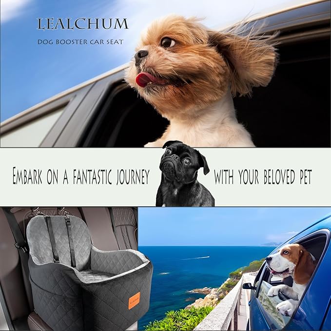 Dog Booster Car Seat for S/M Dogs Up to 35lbs,Soft 6in Elevated Cushion,Fits in Front/Back Seat,Fully Detachable and Washable,2 Storage Pockets & 3 Straps,Easy to Install (Black/Brown,Medium)-PawvioPets