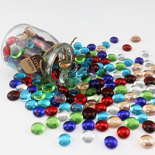 2.16LB Glass Beads Mix Colors Vase Filler Aquarium Gravel Decor Flat Glass Marbles Gems Pebbles Fish Tank Rocks Home Decorative Art Craft - 7 Colors Mixed-PawvioPets