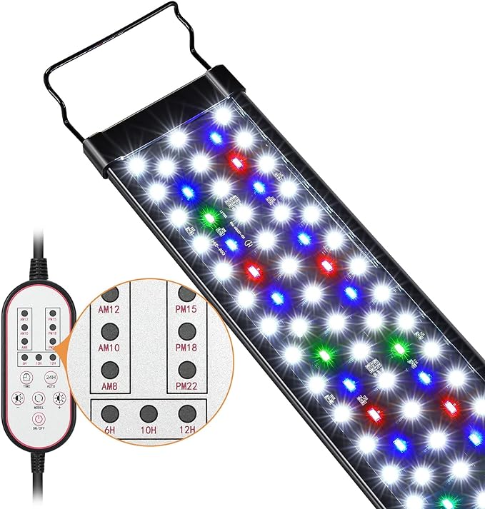 Aquarium Light, 14W 24/7 Natural Mode - Sunrise/Daylight/Moonlight Mode and Custom Mode with Expandable Bracket, Adjustable Timer and 7 Color Brightness for 12~18IN Fish Tank-PawvioPets