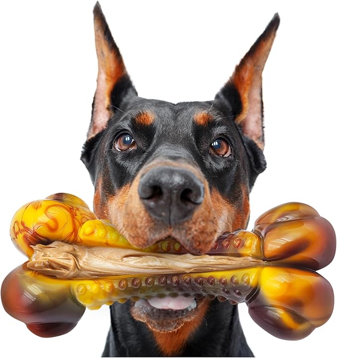 Dog Toys for Aggressive Chewers, Indestructible Dog Chew Toys for Large Medium Small Breed, Tough Nylon Interactive Durable Chew Toy Bone for Puppy Teething Toy Bacon Flavor, Best Gift&Keep Them Busy-PawvioPets