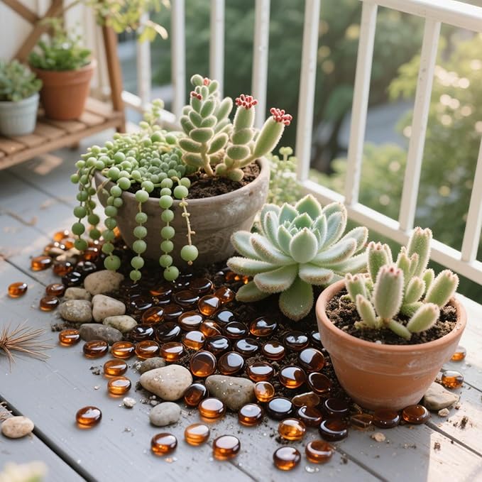 2.16LB Glass Beads Vase Filler Aquarium Gravel Decor Flat Glass Marbles Gems Pebbles Fish Tank Rocks Home Decorative Art Craft - Amber-PawvioPets