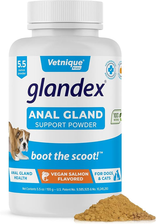 Glandex Dog Fiber Supplement Powder for Anal Glands with Pumpkin, Digestive Enzymes & Probiotics - Vet Recommended (Regular or Advanced Strength) - Boot The Scoot (5.5 oz, Vegan Salmon)-PawvioPets