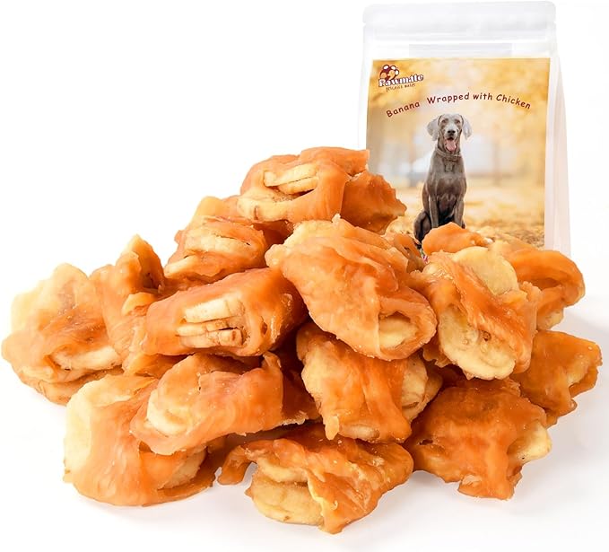 Dog Treats Chicken Wrapped Banana Slices with 1% Taurine, Healthy Training Snacks Rich in Natural Fiber, Rawhide-Free Grain-Free Soft Chews for Small Medium Dogs, 10.6oz-PawvioPets
