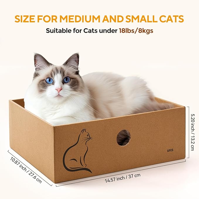 AUSCAT Cat Scratcher Box with 6PCS Cat Scratching Board, Cardboard Cat Scratchers for Indoor Cats, Reversible Cat Scratch Pads for Small Medium Kittens, 14.6" L x 10.9" W x 5.2" H-PawvioPets