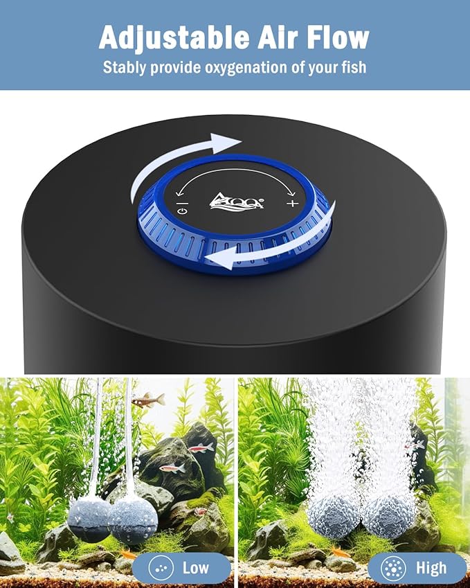 AQQA Aquarium Air Pump, Quiet Powerful Fish Tank Air Pump 3W/6W/10W with Stainless Steel Dual Outlet, Adjustable Oxygen Aerator Pump with Air Stone Bubbler for Fish Tank Up to 200 Gallon 3W (Tubby)-PawvioPets