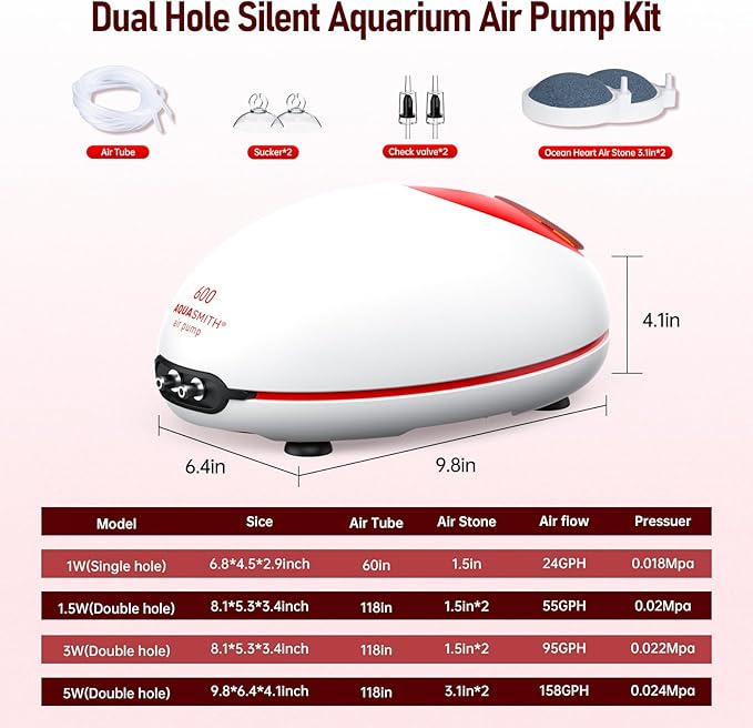 5w Ultra Quiet Aquarium Air Pump, Aquarium Aerator Adjustable Airflow, Single Hole Suitable for 100 to 160 GPH Fish Tank-PawvioPets