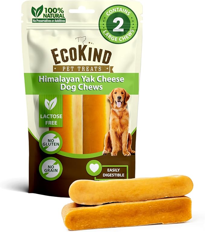 EcoKind Premium Gold Yak Cheese Himalayan Dog Chews, Dog Treats Large Breed, All Natural, High Protein, for Aggressive Chewers, Large - 2 Chews-PawvioPets