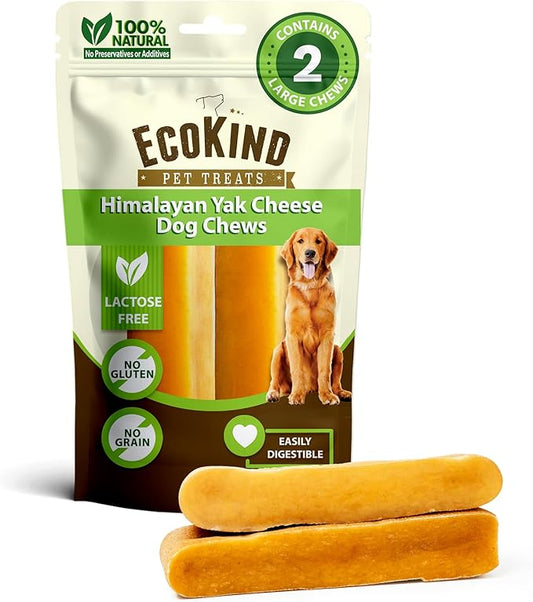 EcoKind Premium Gold Yak Cheese Himalayan Dog Chews, Dog Treats Large Breed, All Natural, High Protein, for Aggressive Chewers, Large - 2 Chews-PawvioPets