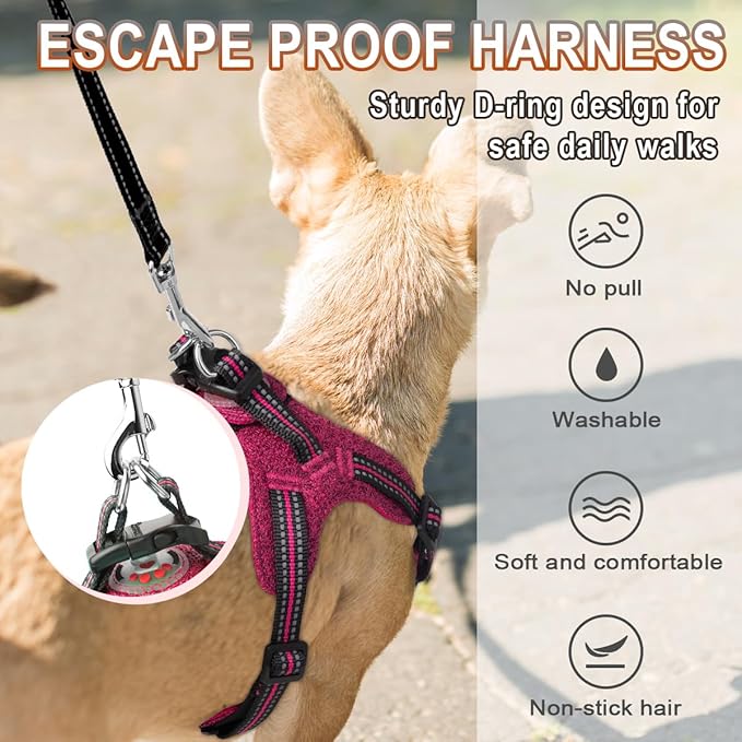 Dog Harness Step in Dog Vest Harness, Reflective Adjustable Puppy No Pull Harness Breathable Soft for Small and Medium Dogs Cats, Pink/Black, XXS-PawvioPets