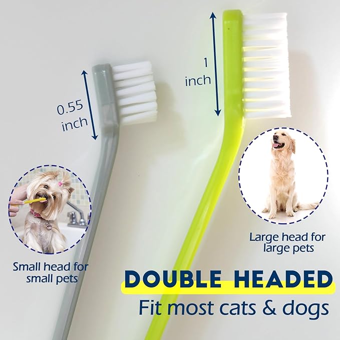 300 Pcs Dog Toothbrush Cat Tooth Brushes Bulk, Double Sided Brushing Kit, Teeth Cleaning Kit Soft Bristles Long Handle, Pet Tooth Brush for Small to Large Dog, Cat, Puppy & Kitten, 10 Colors-PawvioPets