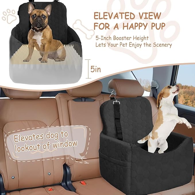Dog Car Seat for Small/Medium Dogs - Dog Booster Seat with Safety Straps & Non-Slip Base, Travel Pet Car Seat with Storage Pockets, Washable & Removable, Suitable for Dogs Under 35 lbs (Black)-PawvioPets