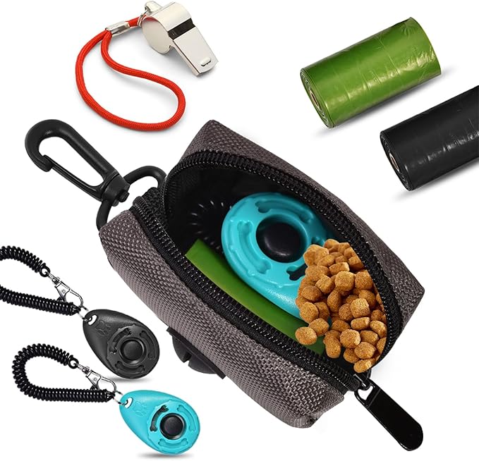 Dog Waste Bag Dispenser Pet Poop Bags Holder for Doggie Waste Bags Dispensers Soft Fabric Zipper Small Doggy Puppy Pouch for Leash Accessory Attachment with Carrier,2PC Grey-PawvioPets