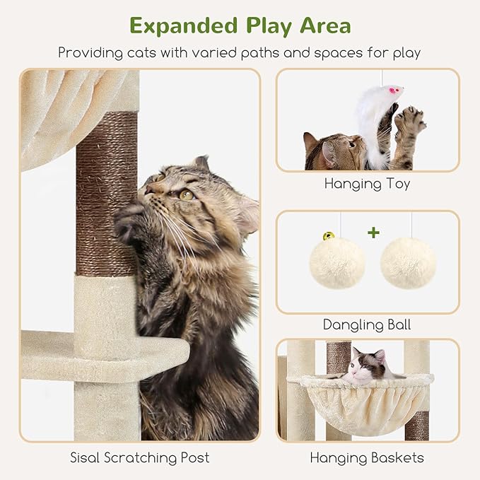 Globlazer Giant Cat Tree, 83 inch Cat Tree for Indoor Cats Large Adult, XXL Cat Tower with 9 Scratching Posts for 20lb+ Heavy Duty Large Adult Cats, F83, Beige-PawvioPets