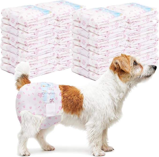 Disposable Dog Diapers Female 90 Count Puppy Diapers Female (Waist 11-18 in M) Super Absorbent Small Doggie Diapers for Heat Excitable Urination or Incontinence - Pink-PawvioPets