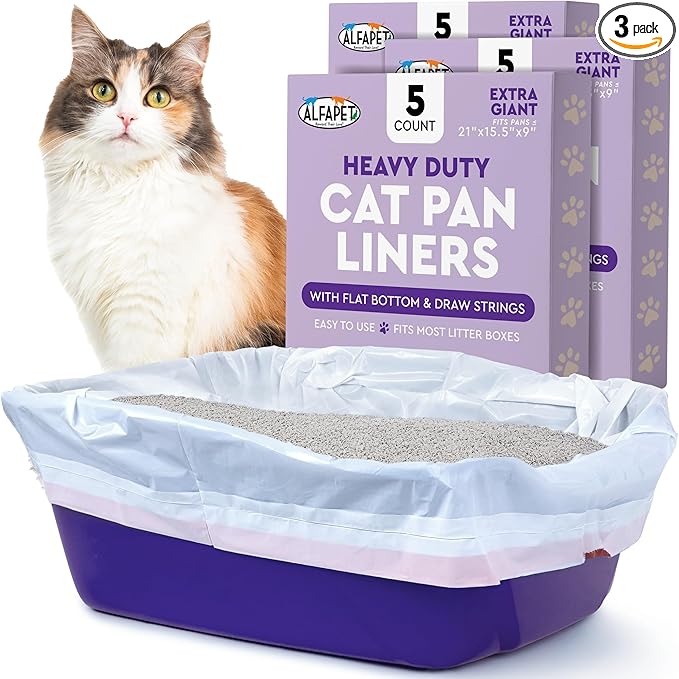 Alfapet Heavy Duty Flat Bottom Cat Litter Box Liners - Extra Giant 15 Count - Tear-Resistant Cat Litter Bags - Kitty Litter Liners for Rectangular Litterbox Pans, 36” x 18” x 2MIL Thick 30 lb Capacity-PawvioPets