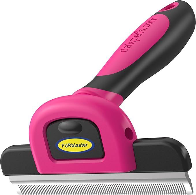 DakPets Stainless Steel Pet Deshedding Tool - Grooming Brush for Cats and Dogs, Removes Trapped Hair, Reduces Shedding by Up to 95%, All Hair Types, Includes Protective Blade Cover, Pink, 4 inches-PawvioPets