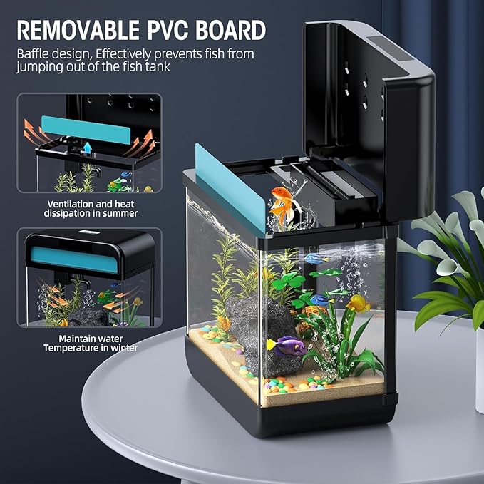 Fish Tank Aquarium 2.2 Gallon with Adjustable 3 Colors Lighting 3 in 1 Pump with Filteration, Oxygenation, Water Circulation Triple Function, HD Float Glass, Leak-Proof Thickened Base-PawvioPets