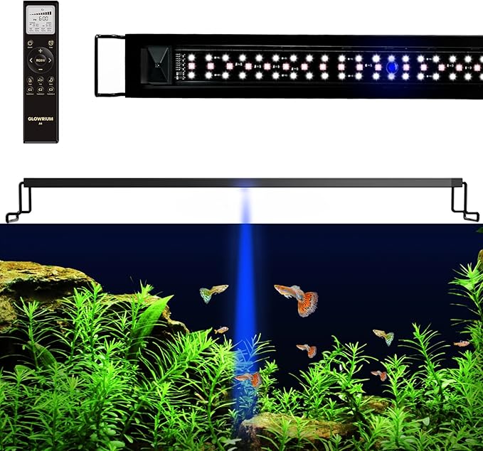 GLOWRIUM LED Aquarium Light with Remote, Full Spectrum Fish Tank Light with Auto Timer, IP67 Waterproof Freshwater Planted Tank Light, Dimmable RGB+W+Moon LEDs with High Performance (18W 24-29inch)-PawvioPets