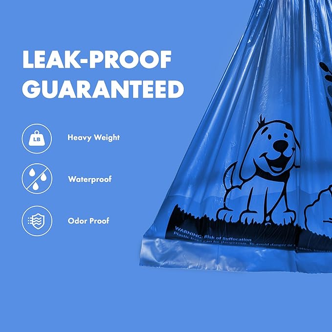 GORILLA SUPPLY 1000 Dog Poop Waste Bags with Dispenser and Leash Tie, 9" x 13", Blue, 1000 Count-PawvioPets