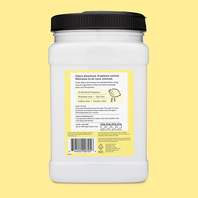Fresh Wave Lemon Odor Removing Gel Refill, 63 oz. - Safer Odor Absorbers for Home, Natural Plant-Based Odor Eliminator, Every 15 oz. lasts 30-60 Days, For Cooking, Trash & Pets-PawvioPets