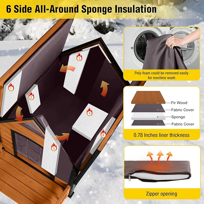 AIVITUVIN Outdoor Dog House with Anti-Chewing Iron Surround Insulated Liner Dog Kennel for Large Breed Dog Shelter Weatherproof (Brown 50.9" D x 37.4" W x 37.2" H)-PawvioPets