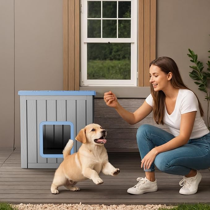 Dog House Small Dog Houses Outdoor with Sloped Roof Waterproof Ventilated Design Easy to Clean Elevated Floor Easy Assembly for Middle Sized Dogs-PawvioPets