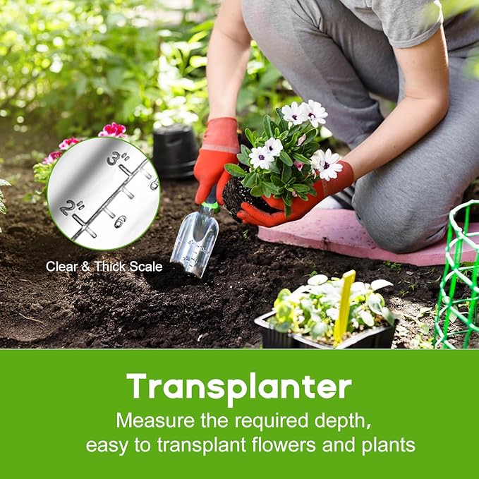 Garden Tool Set, 3 Pack Aluminum Heavy Duty Gardening Kit Includes Hand Trowel, Transplant Trowel and Cultivator Hand Rake with Soft Rubberized Non-Slip Ergonomic Handle, Garden Gifts-PawvioPets