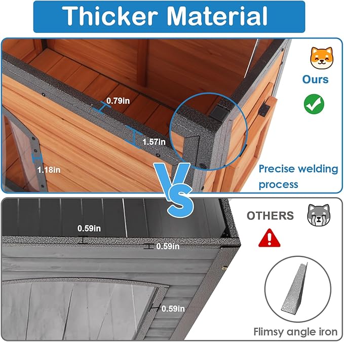 Dog House Outdoor Insulated 43.3" L Large Dog Kennel 6 Sides All-Round Foam Winter Weatherproof for Small Medium Large Dogs with Strong Metal Chew Proof Frame-PawvioPets