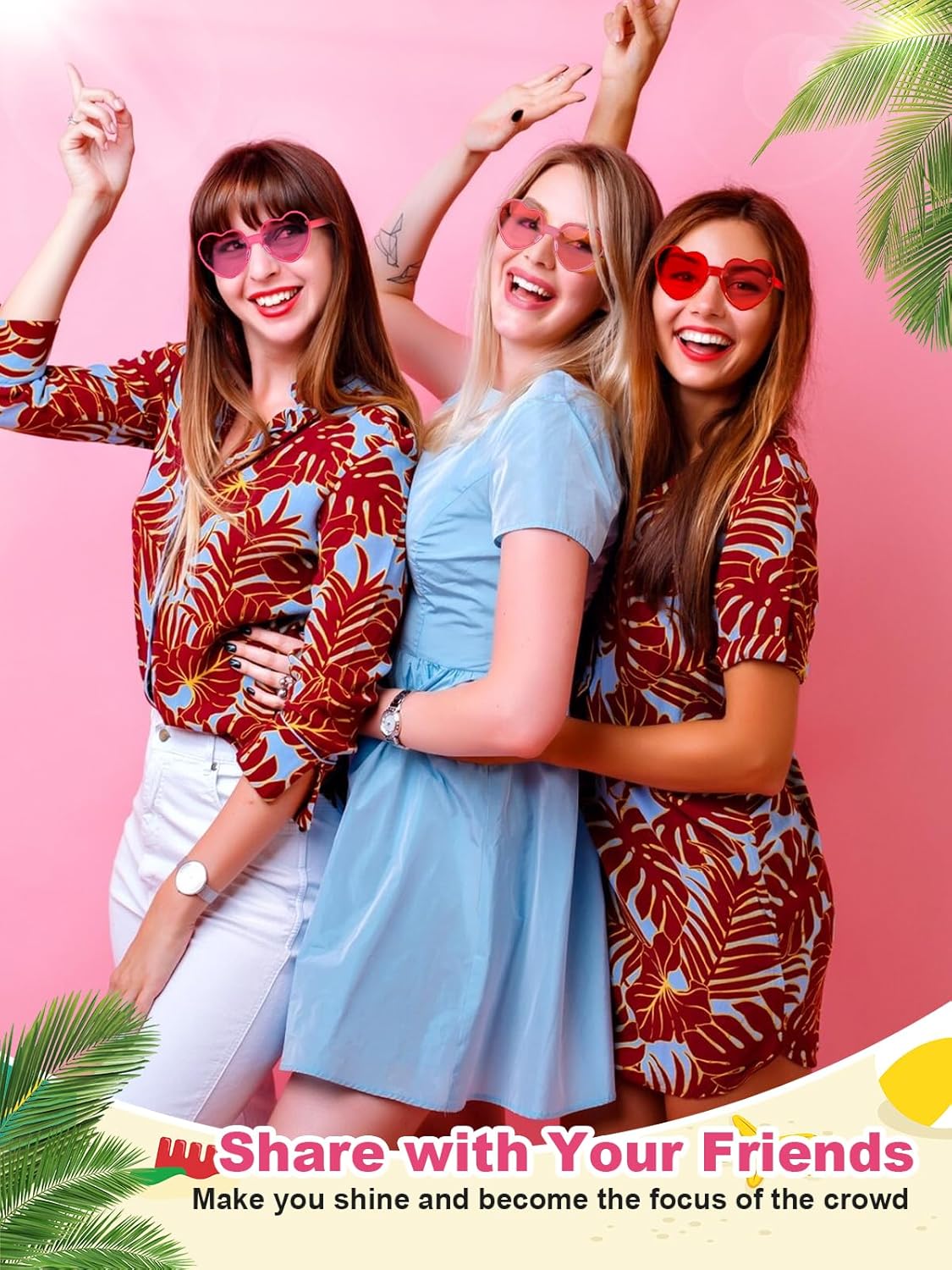 12 Pairs Heart Shaped Sunglasses for Women Colorful Glasses Fun Trendy Transparent Heart Sunglasses Party Favor (Pink Series)