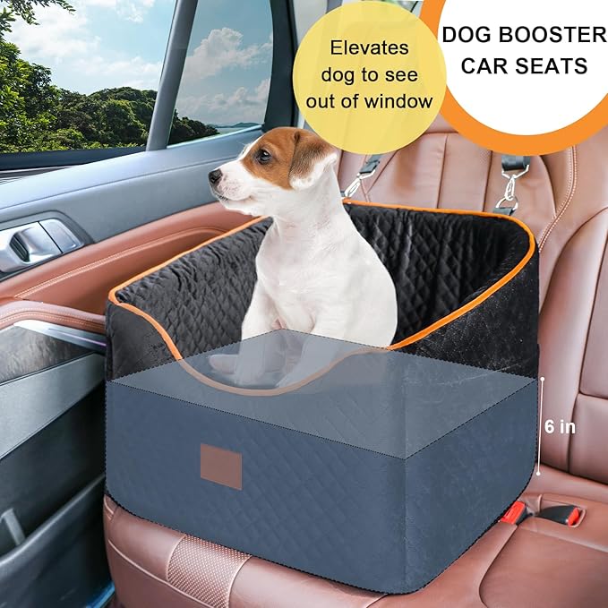 Dog Car Seat for Small Dogs, Memory Foam Booster Dog Seat for Dogs up to 35 lbs, Elevated Pet Car Seat with Washable Removable Cover, Storage Pockets (Black)-PawvioPets