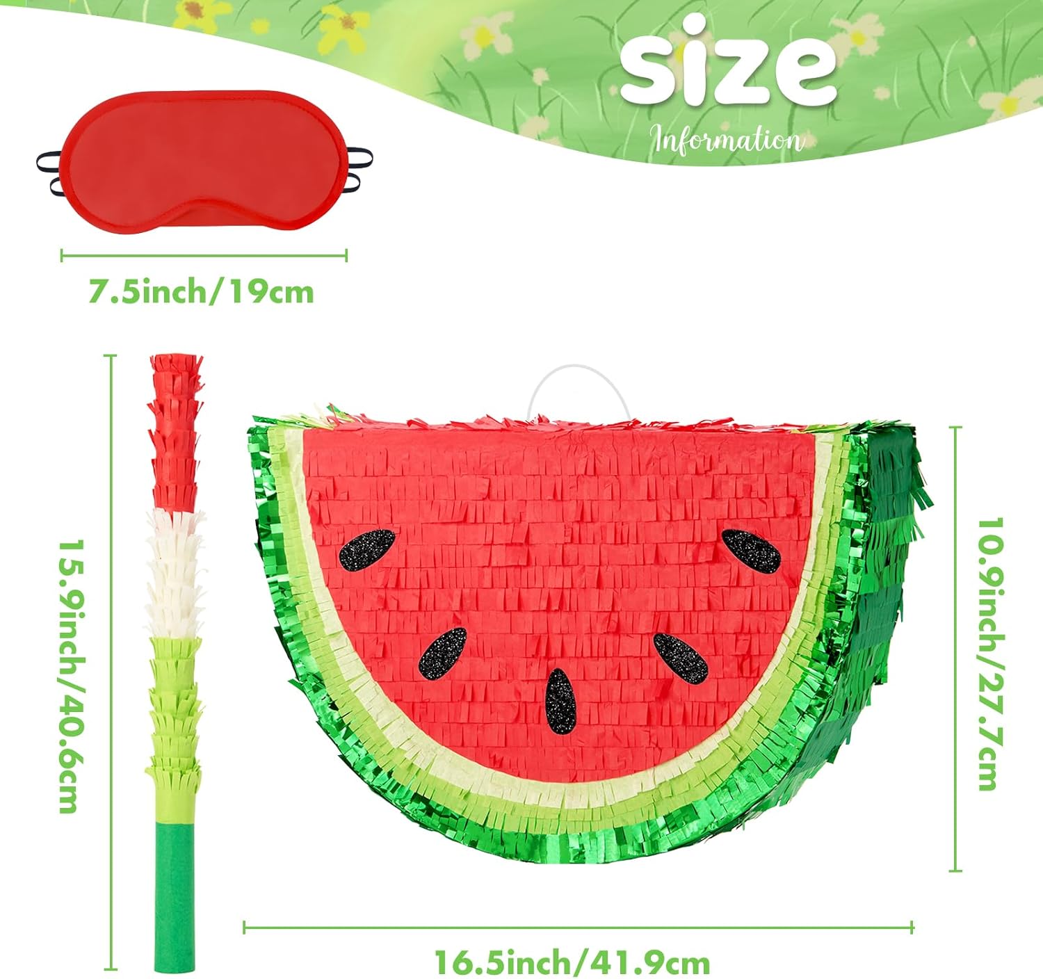 WERNNSAI Watermelon Piñata - Fruit Theme Summer Birthday Party Decorations Kids Fruit Pinata with Blindfold and Bat for Summer Tropical Party Supplies Fiestas Carnival Game