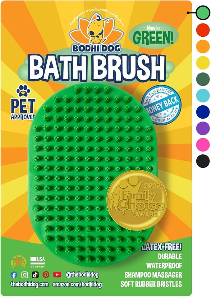 Bodhi Dog Shampoo Brush - Pet Grooming & Bath Supplies for Dogs and Cats - Bath Brush for Long & Short Hair - Premium Scrubber for Shower, Bathing & Massage (One Pack, Green)-PawvioPets
