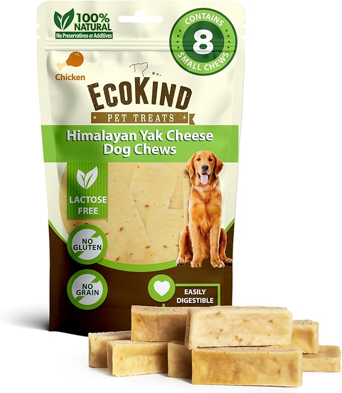 EcoKind Premium Gold Yak Cheese Himalayan Dog Chews, Healthy Dog Treats for Small Dogs, All Natural, High Protein Dog Chew, Chicken, Small - 8 Chews-PawvioPets