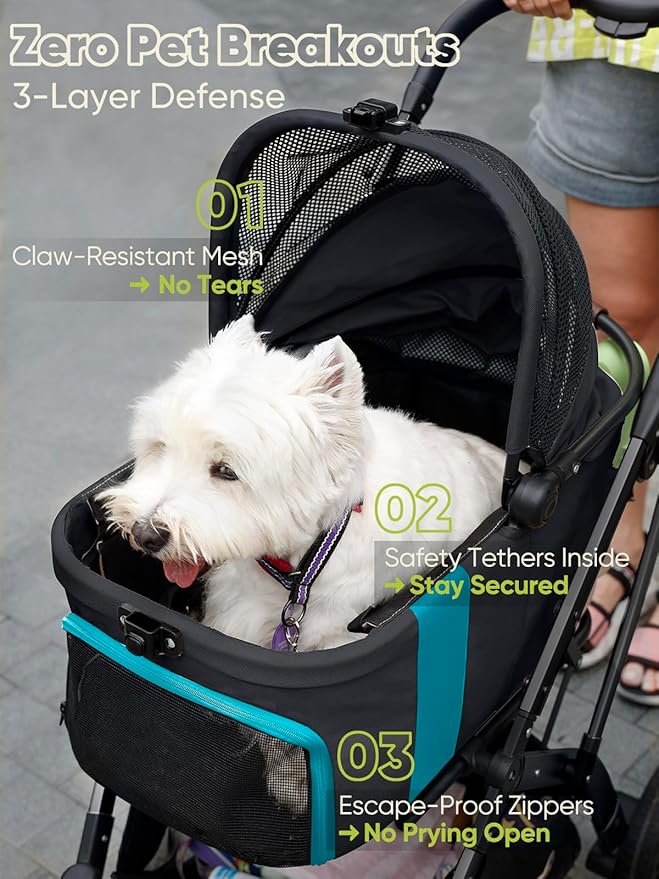 Dog Stroller, Cat Strollers, 5-in-1 Pet Stroller with Detachable Waterproof Carrier for Small/Medium Dogs Cats up to 55lbs, All-in-One Fold Without Detaching Carrier for Dogs Cats 10 lbs to 55 lbs-PawvioPets